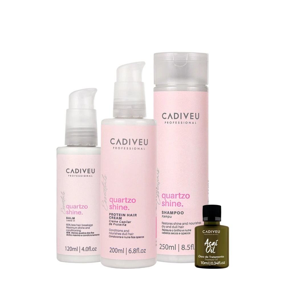 Kit Cadiveu Professional Essentials Quartzo Shine Shampoo Pré-Shampoo Leave-in E Açaí Oil (4 Produtos)