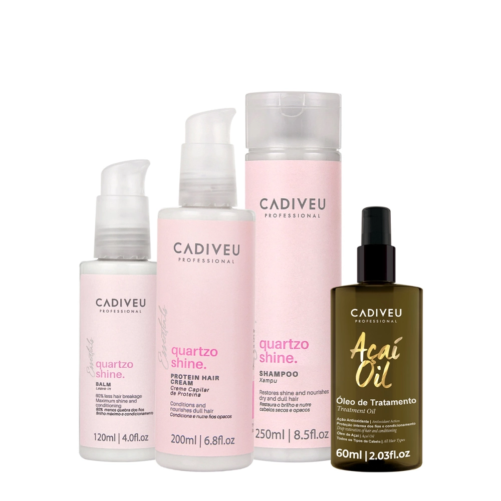 Kit Cadiveu Professional Essentials Quartzo Shine Shampoo Pré-Shampoo Leave-in E Açaí Oil 60 (4 Produtos)