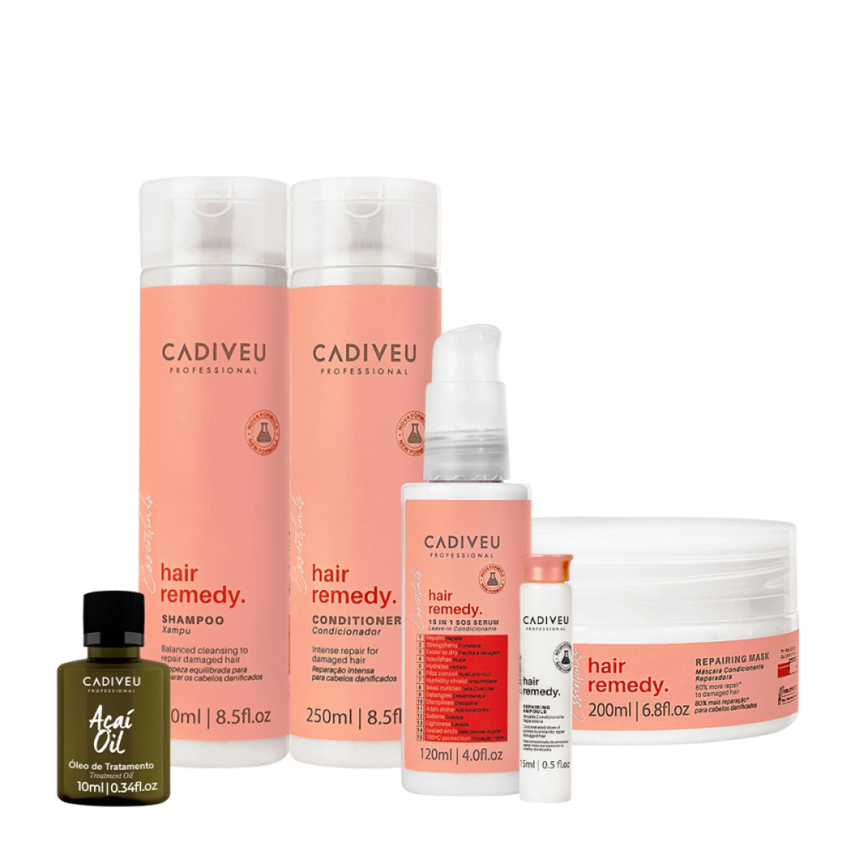 Kit Cadiveu Professional Hair Remedy Completo E Óleo 10ml (6 Produtos)