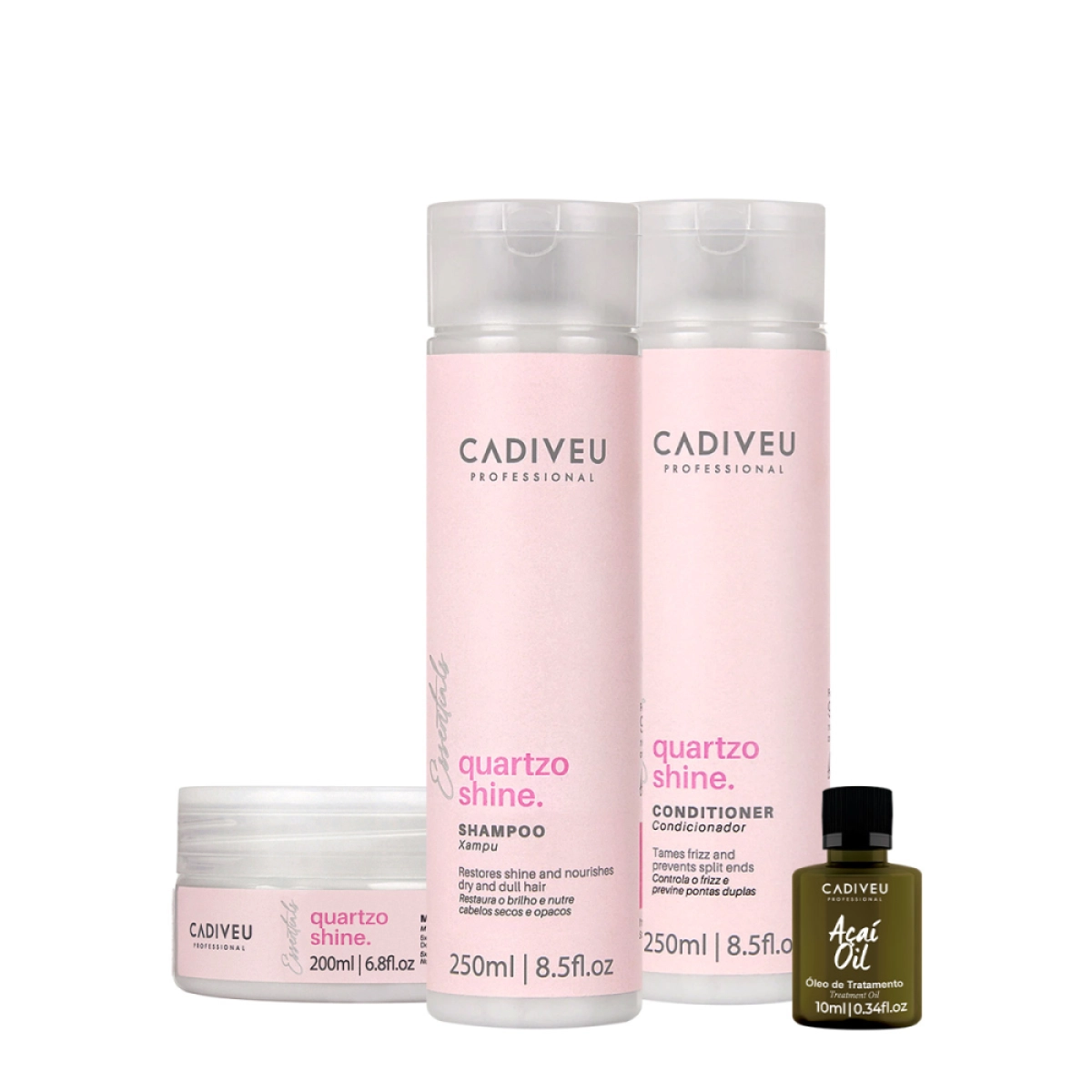 Kit Cadiveu Professional Quartzo Shine Shampoo Condicionador Máscara E Açaí Oil (4 Produtos)