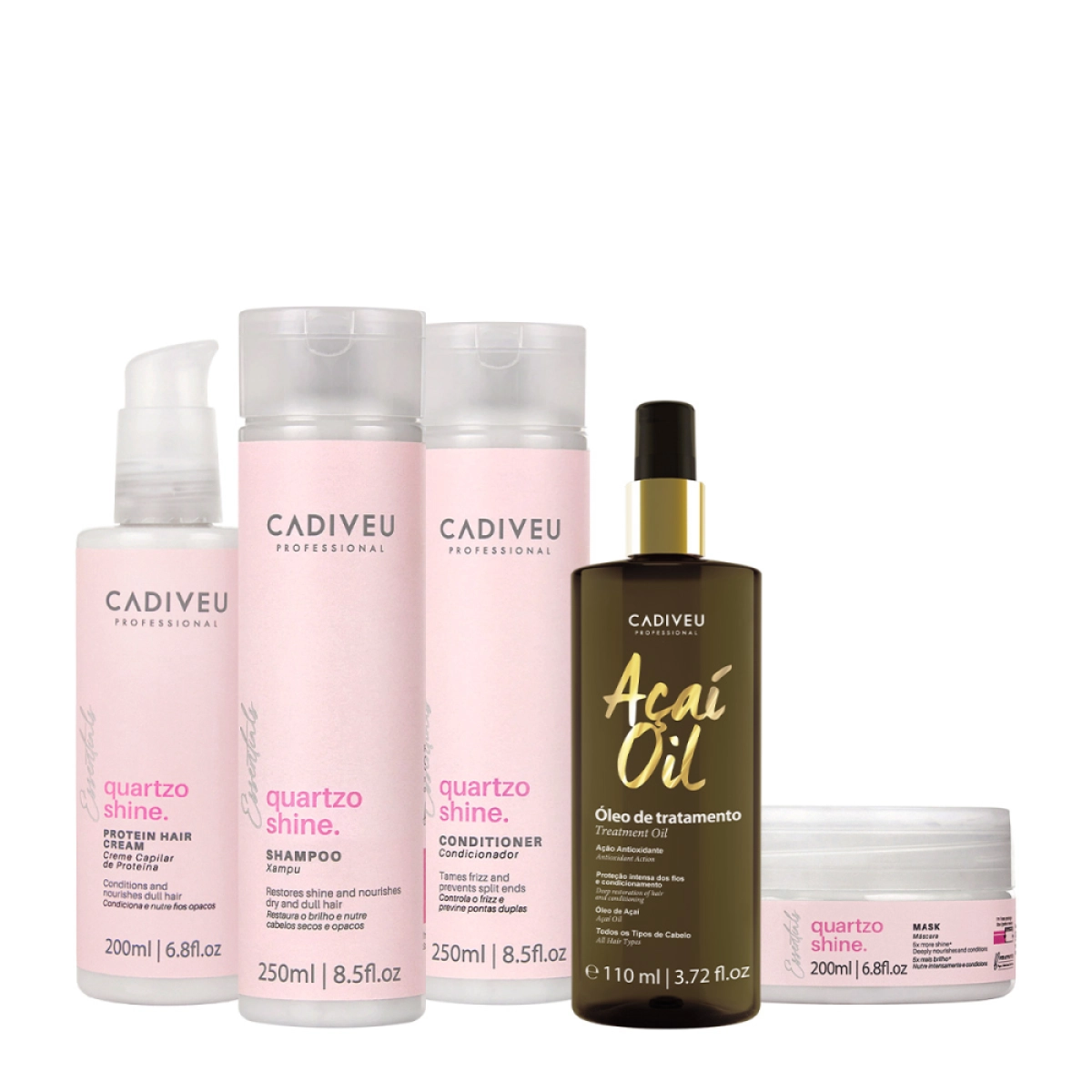 Kit Cadiveu Professional Quartzo Shine Shampoo Condicionador Máscara Pré-Shampoo E Açaí Oil 110 (5 Produtos)