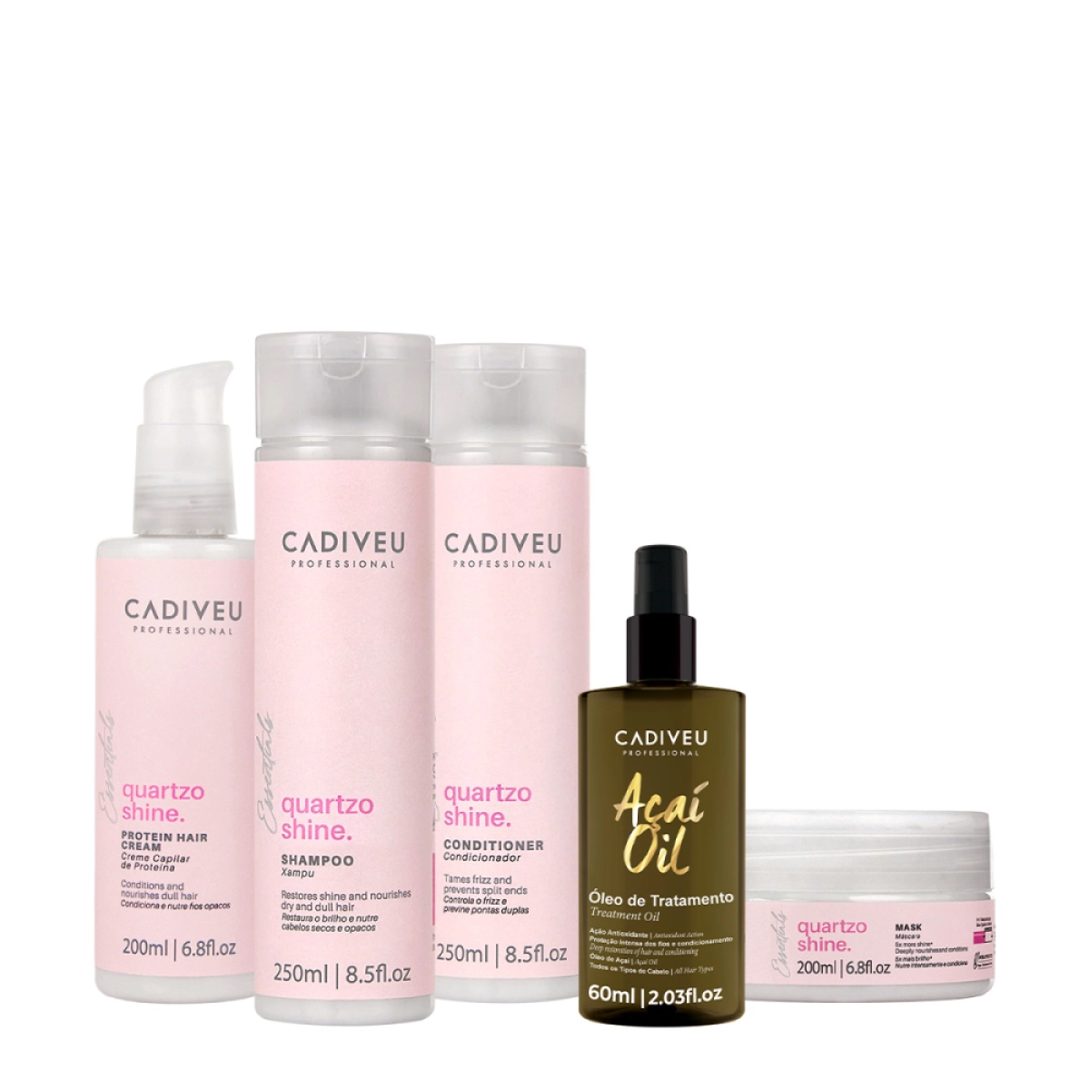 Kit Cadiveu Professional Quartzo Shine Shampoo Condicionador Máscara Pré-Shampoo E Açaí Oil 60 (5 Produtos)