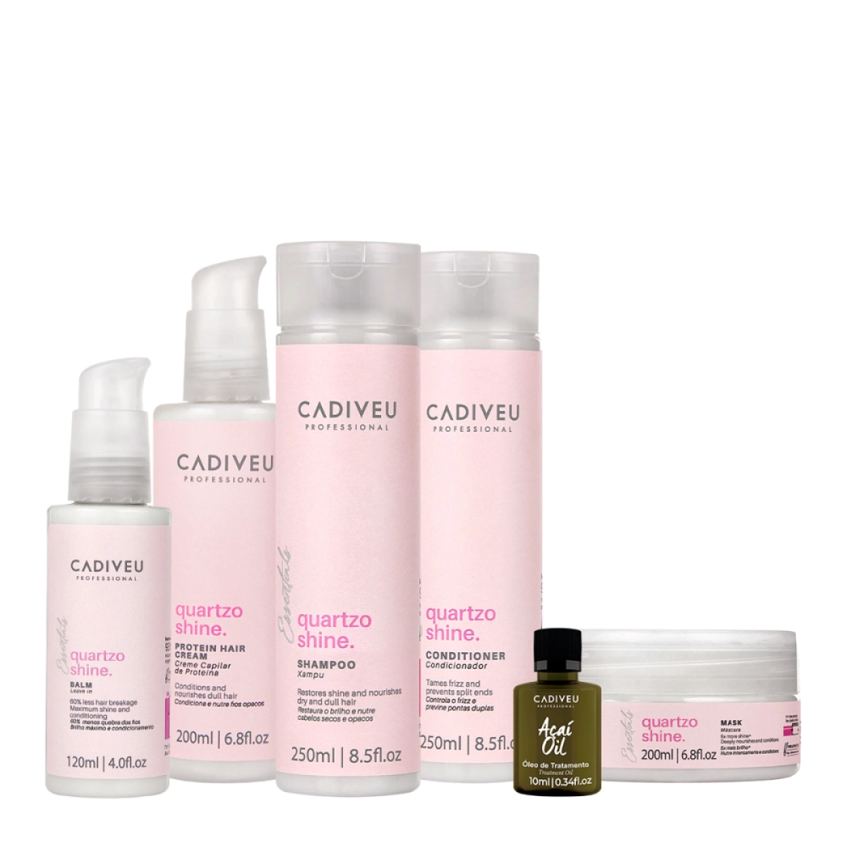Kit Cadiveu Professional Quartzo Shine Shampoo Condicionador Máscara Pré-Shampoo Leave-in E Açaí Oil (6 Produtos)