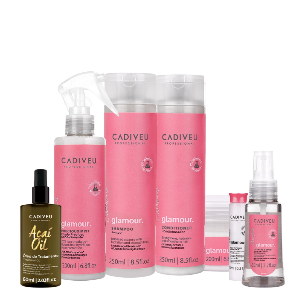Kit Cadiveu Profissional Essentials Glamour Completo E Óleo Açaí 60ml (7 Produtos)