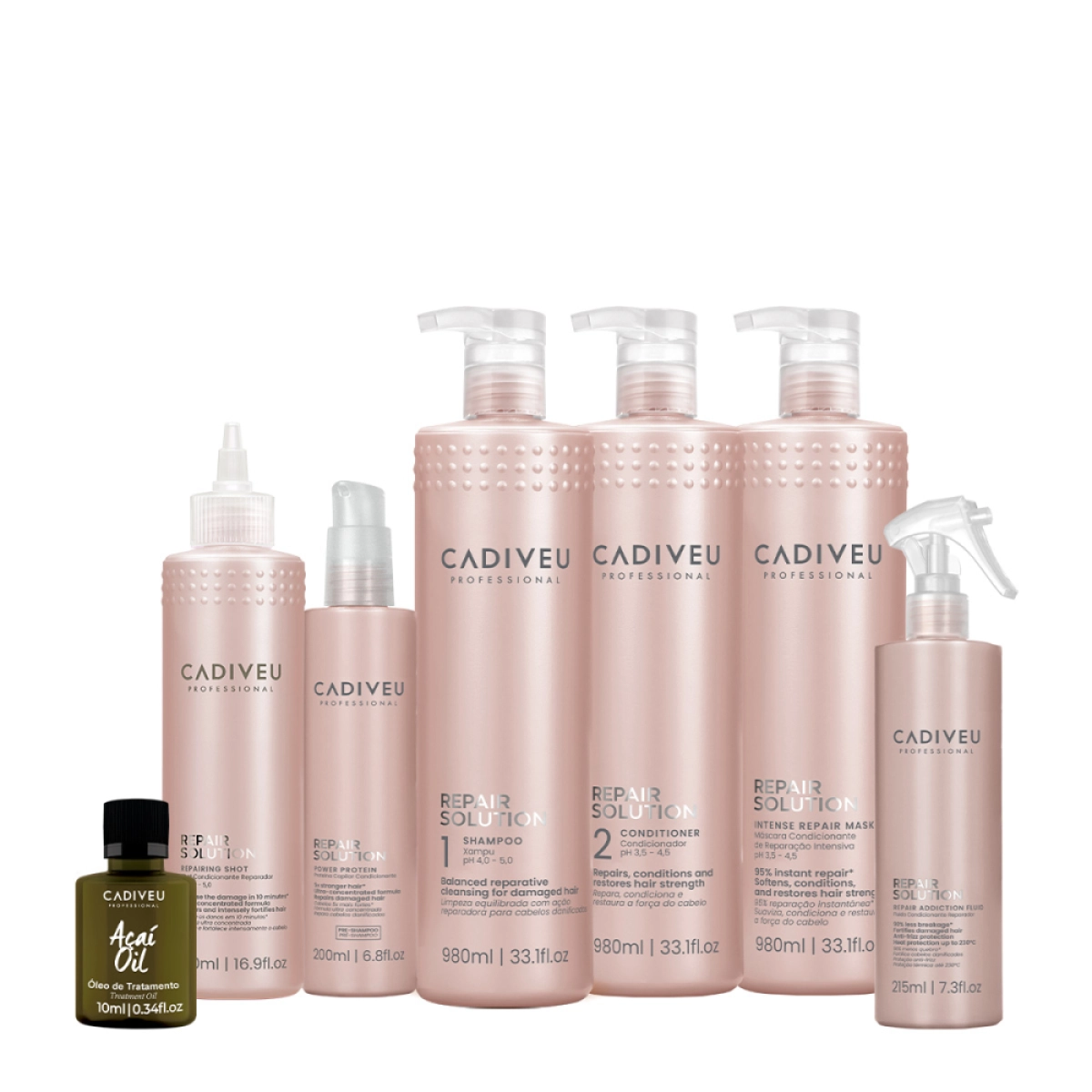 Kit Cadiveu Repair Solution Litro Completo E Açaí Óleo 10ml (7 Produtos)