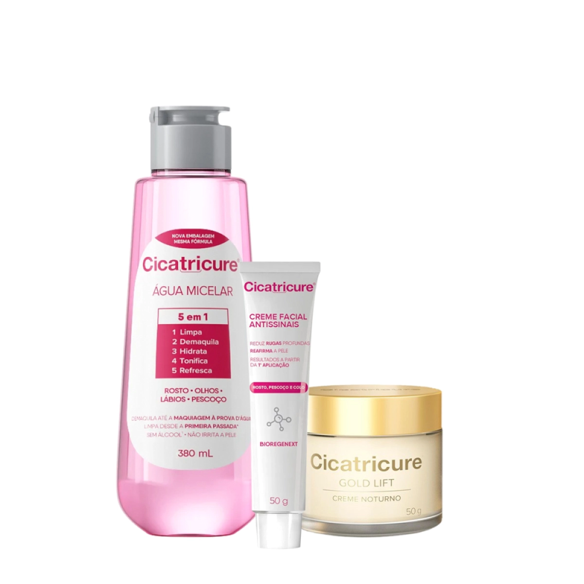 Kit Cicatricure Antissinais Gold Lift Creme Diurno 50g Noturno 50g E Água Micelar 380ml
