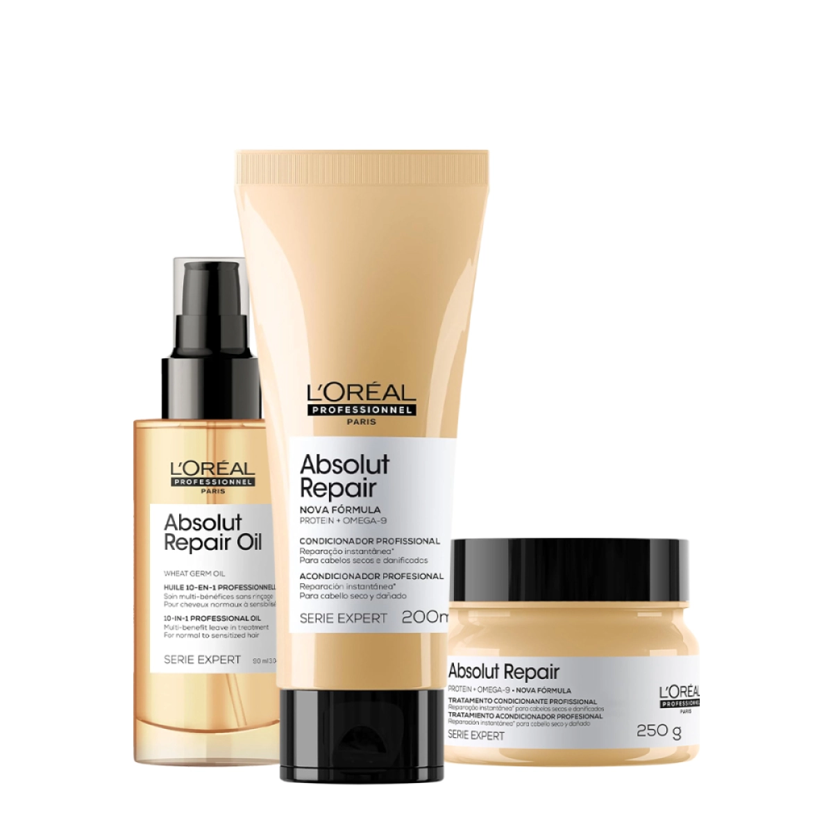 Kit L'Oréal Professionnel Serie Expert Absolut Repair Gold Quinoa Protein Nutrição Total (3 Produtos)