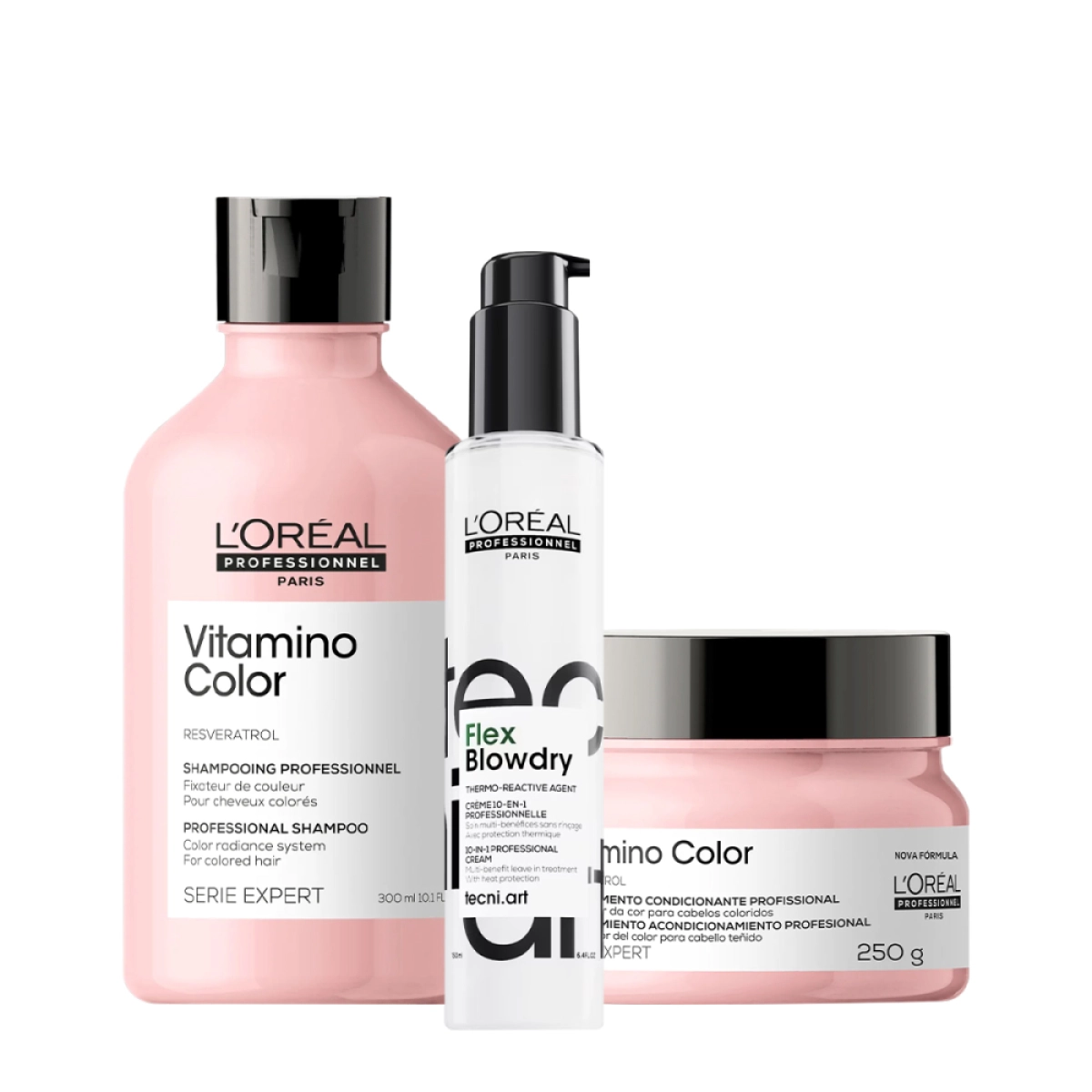 Kit L'Oréal Professionnel Vitamino Color Resveratrol Shampoo Máscara E Blow Dry Fluidifier Leave-In (3 Produtos)