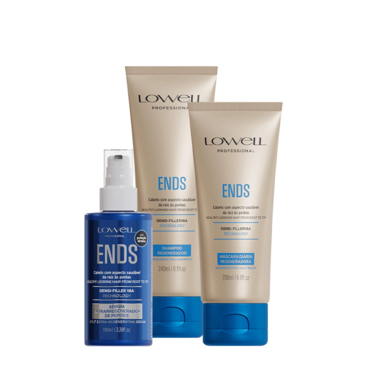 Kit Lowell Ends Shampoo Máscara Sérum (3 Produtos)