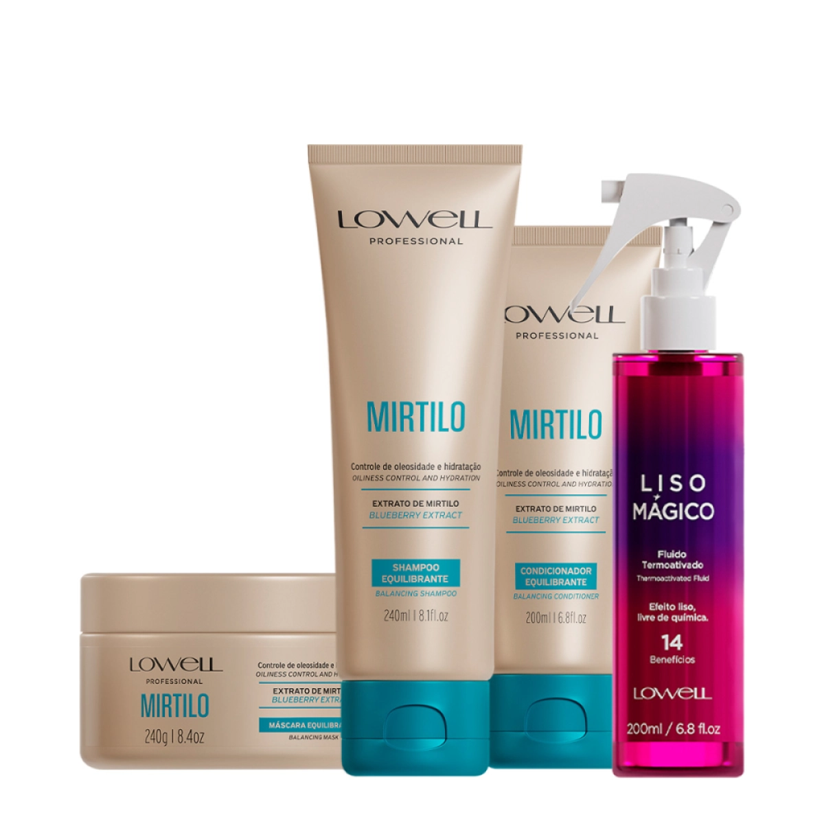 Kit Lowell Extrato De Mirtilo Home Care Liss Termoativado (4 Produtos)