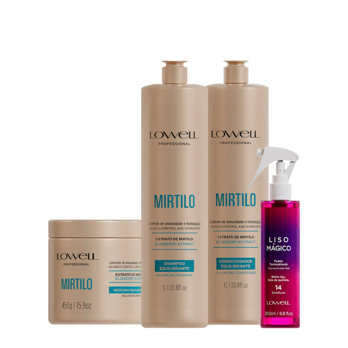 Kit Lowell Extrato De Mirtilo Salon Liss Termoativado (4 Produtos)