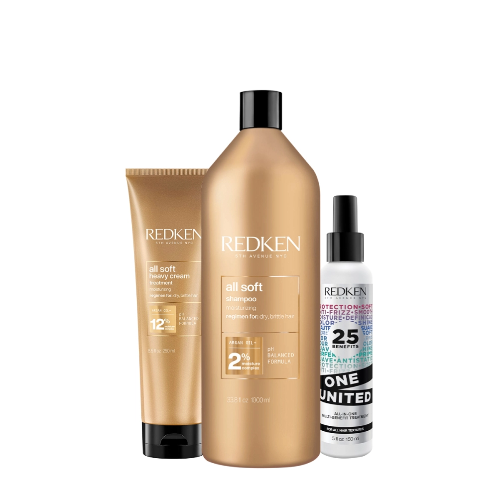 Kit Redken All Soft One United Shampoo Máscara E Leave-in (3 Produtos)