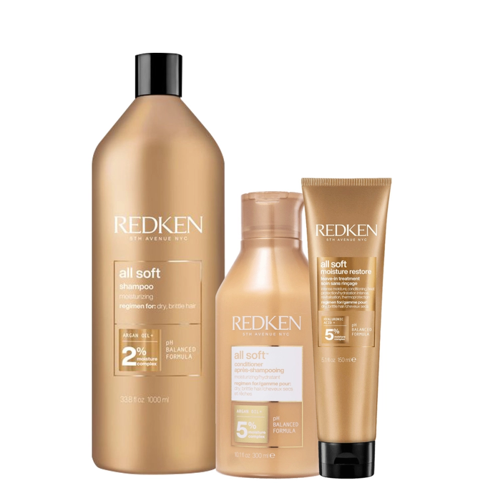 Kit Redken All Soft Shampoo Litro Condicionador E Leave-in (3 Produtos)