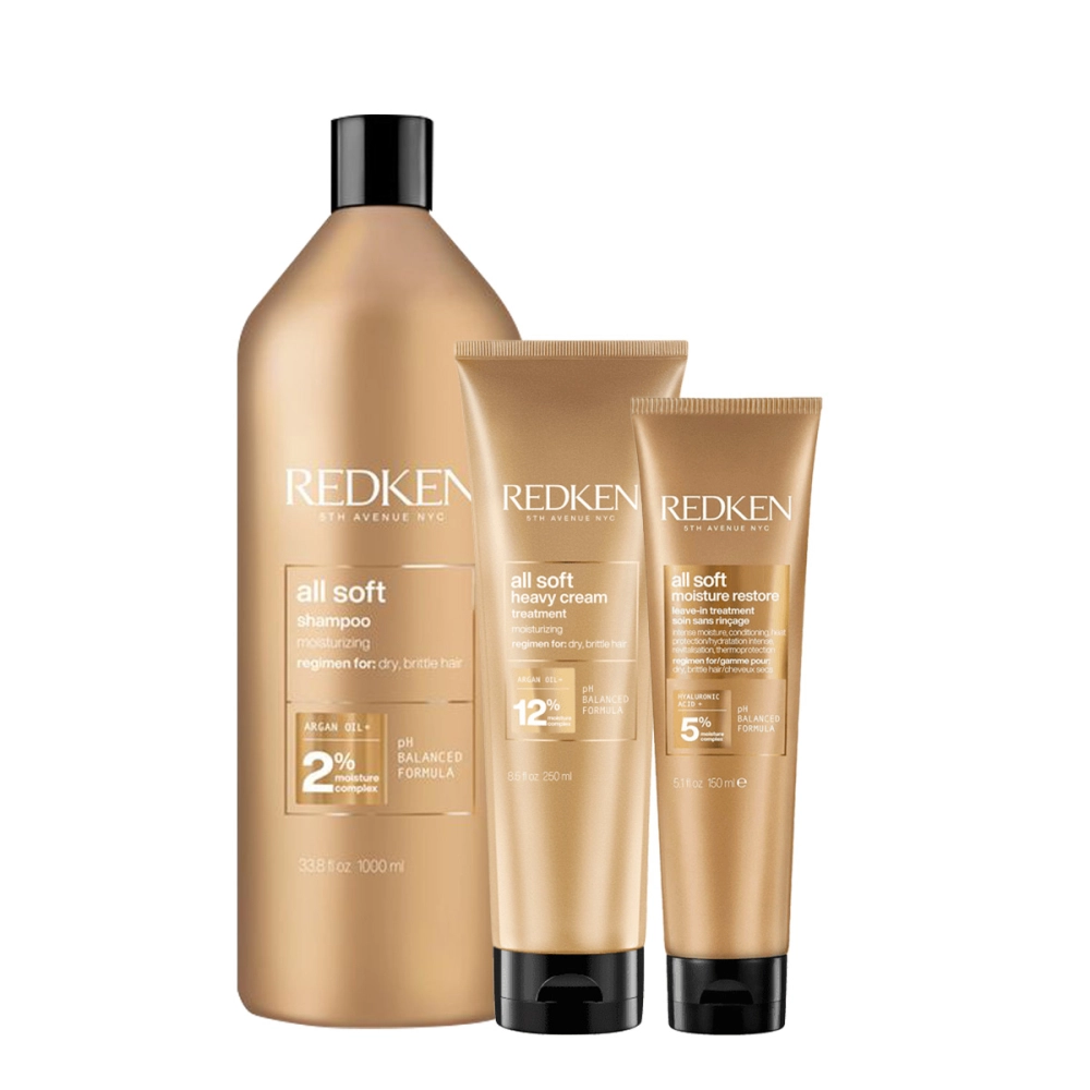 Kit Redken All Soft Shampoo Litro Máscara E Leave-in (3 Produtos)