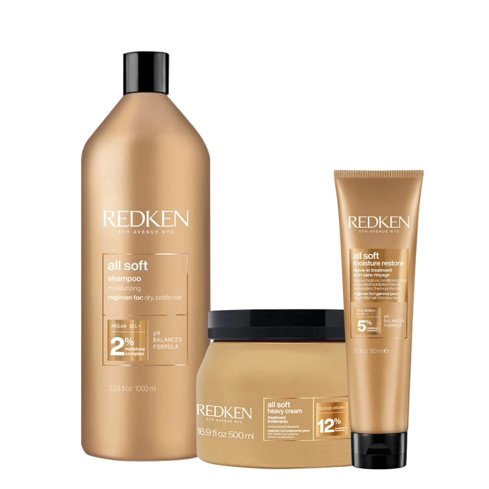 Kit Redken All Soft Shampoo Litro Máscara G E Leave-in (3 Produtos)