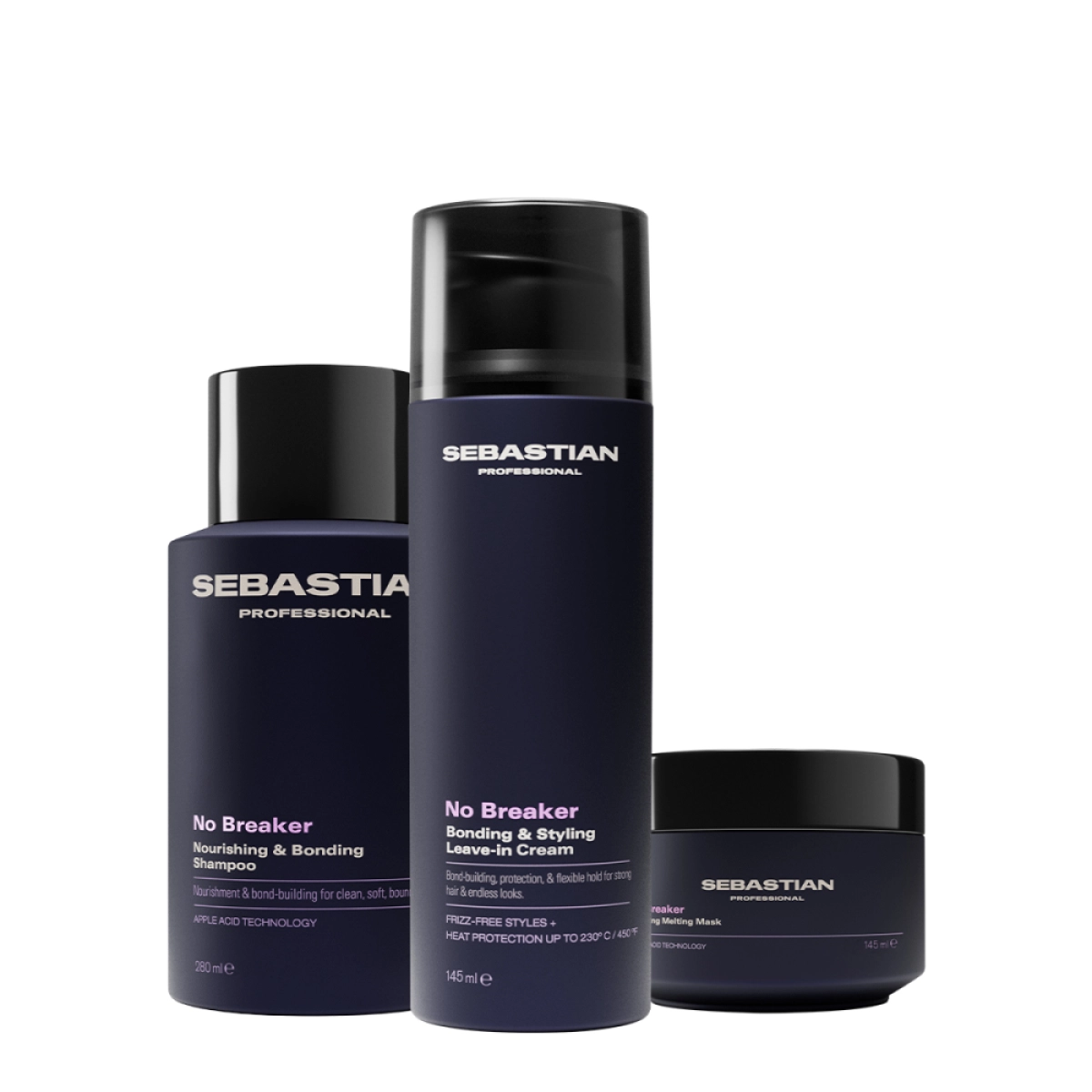 Kit Sebastian Professional No Breaker Shampoo Máscara Creme Leave-in (3 Produtos)
