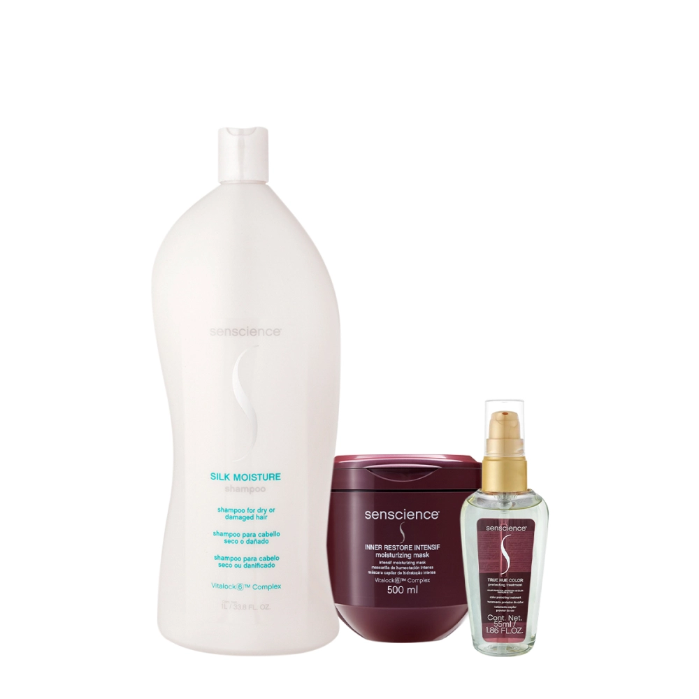 Kit Senscience Silk Moisture Intensif Shampoo Máscara Sérum 55 (3 Produtos)