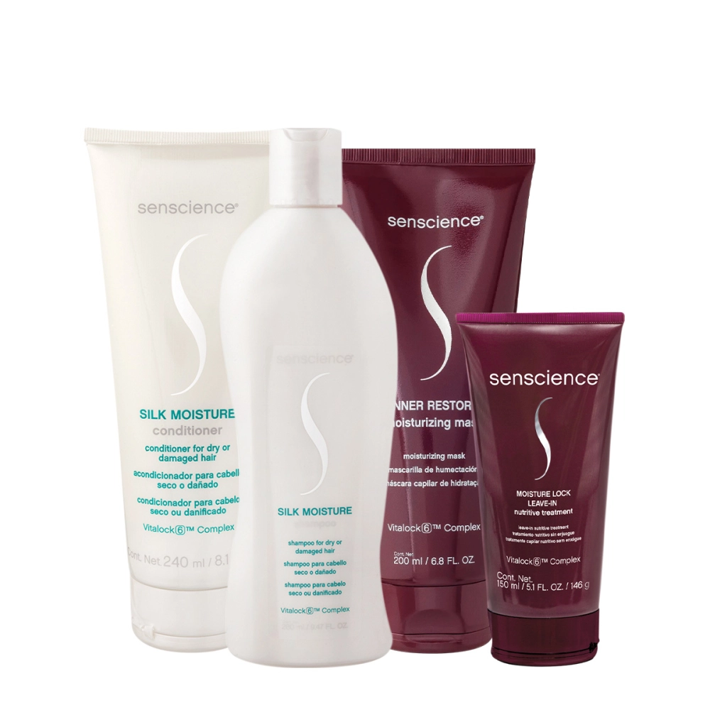 Kit Senscience Silk Moisture Lock Inner Home Care 200 Leave-in (4 Produtos)