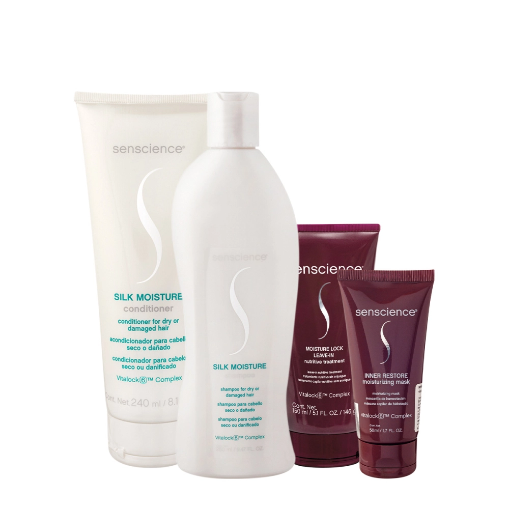 Kit Senscience Silk Moisture Lock Inner Home Care 50 Leave-in (4 Produtos)