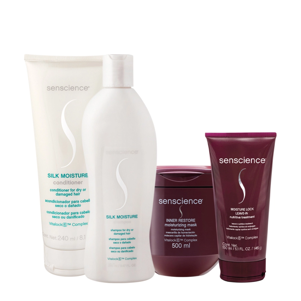 Kit Senscience Silk Moisture Lock Inner Home Care Leave-in (4 Produtos)