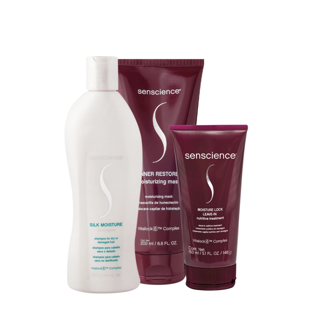 Kit Senscience Silk Moisture Lock Inner Shampoo Máscara Leave-in (3 Produtos)