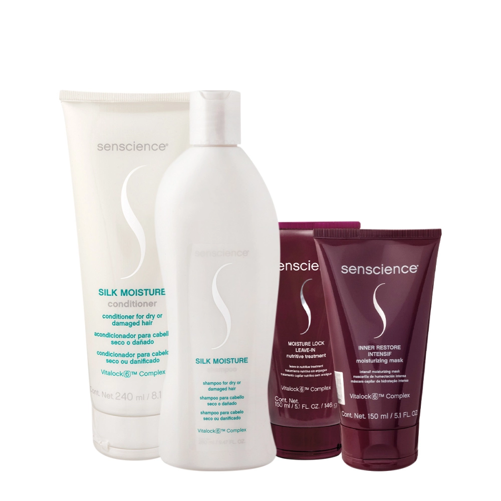 Kit Senscience Silk Moisture Lock Intensif Home Care 150 Leave-in (4 Produtos)