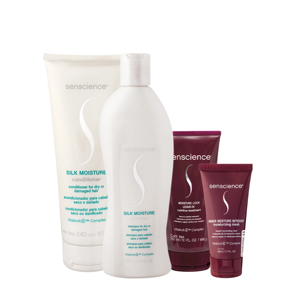 Kit Senscience Silk Moisture Lock Intensif Home Care 50 Leave-in (4 Produtos)