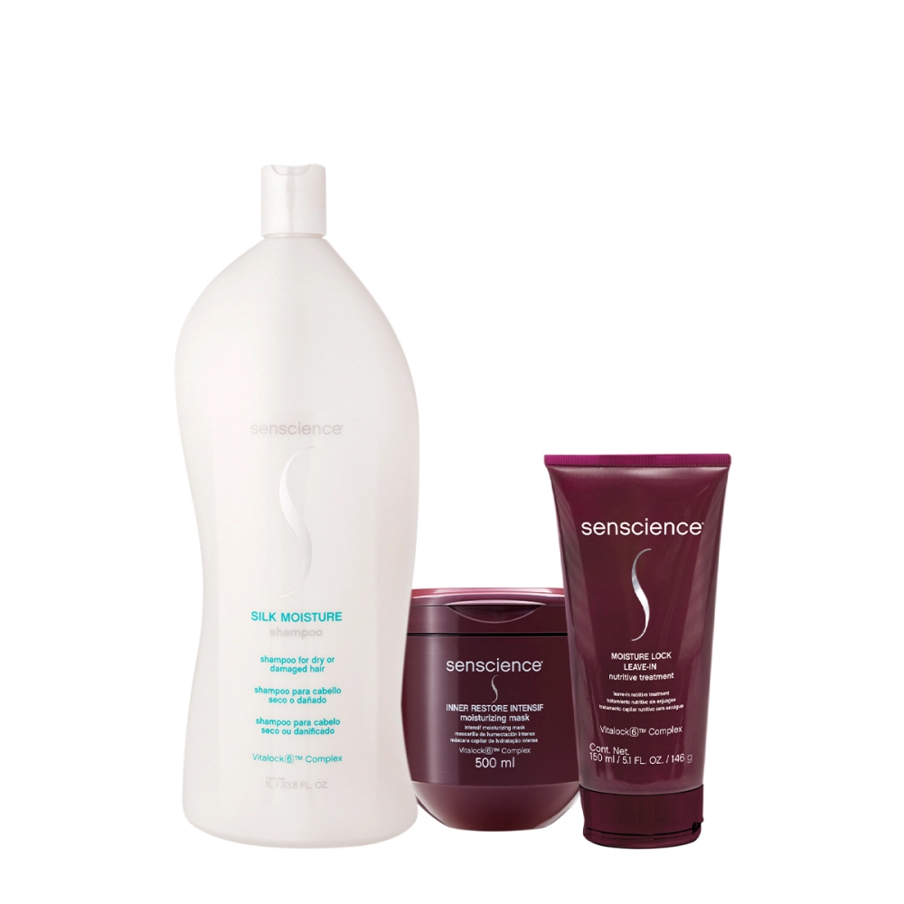 Kit Senscience Silk Moisture Lock Intensif Shampoo G Máscara Leave-in (3 Produtos)