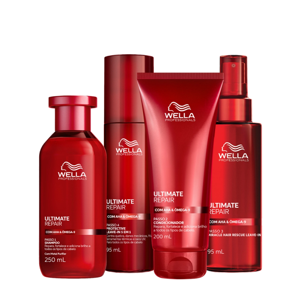 Kit Wella Ultimate Repair Shampoo 250ml Condicionador 200ml Leave-in 30ml Protetor Térmico 140ml