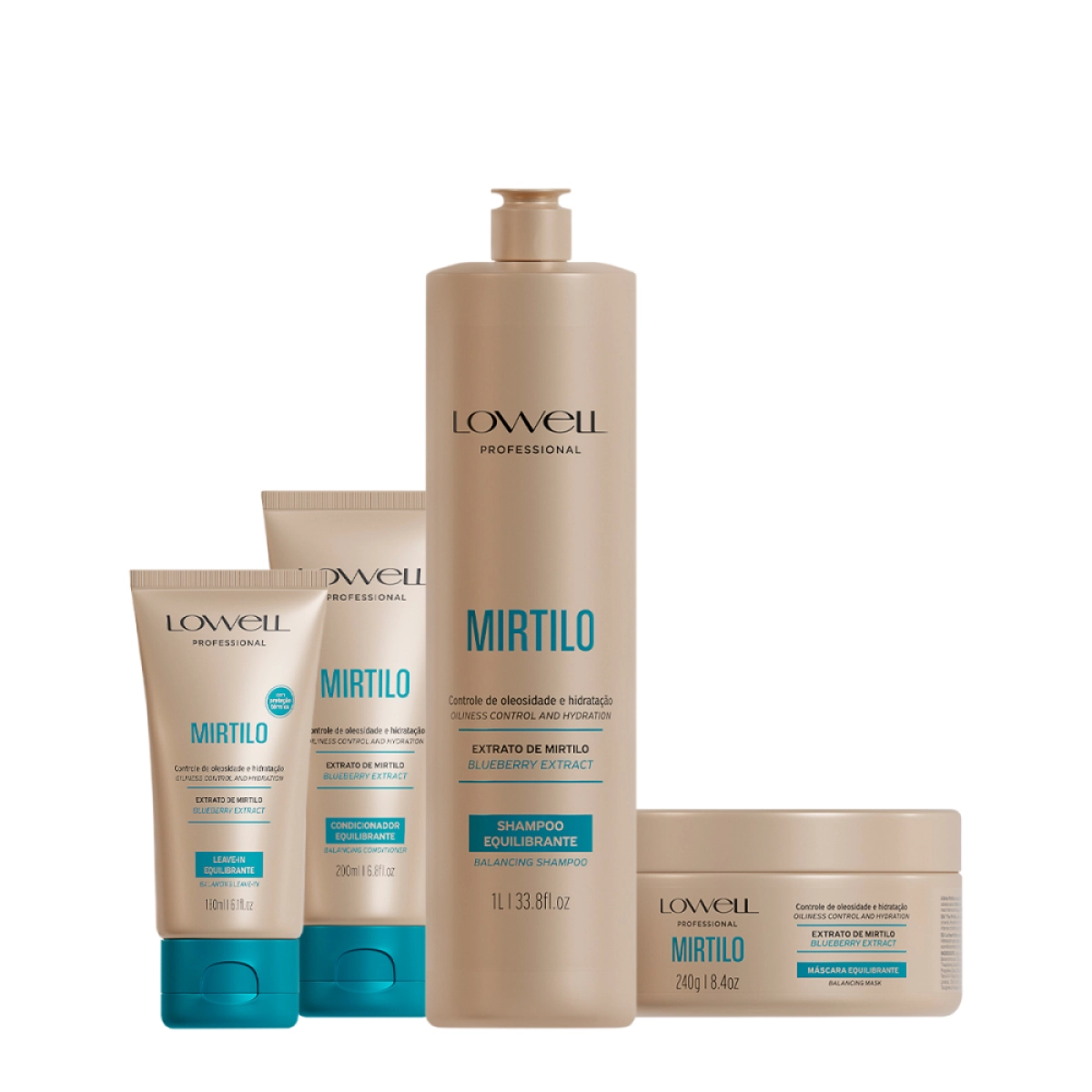 Lowell Extrato De Mirtilo Shampoo 1L Condicionador 200ml Leave-in 180ml E Mascara 240g