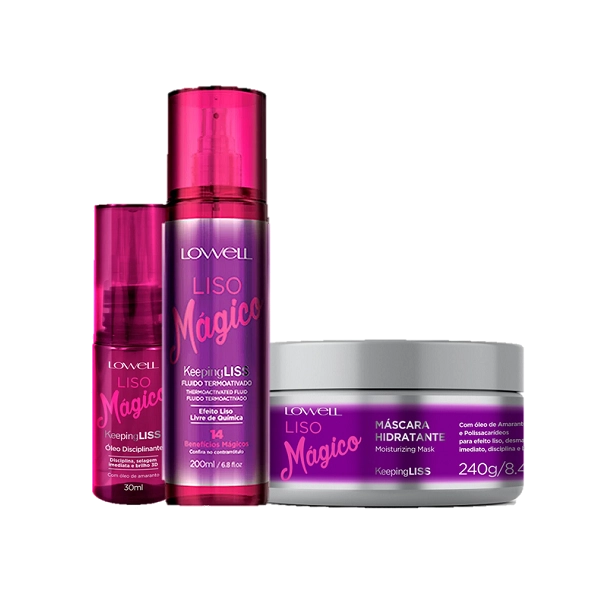 Lowell Keeping Liss Liso Mágico Fluido 200ml Oleo Capilar 30ml E Mascara Capilar 240g