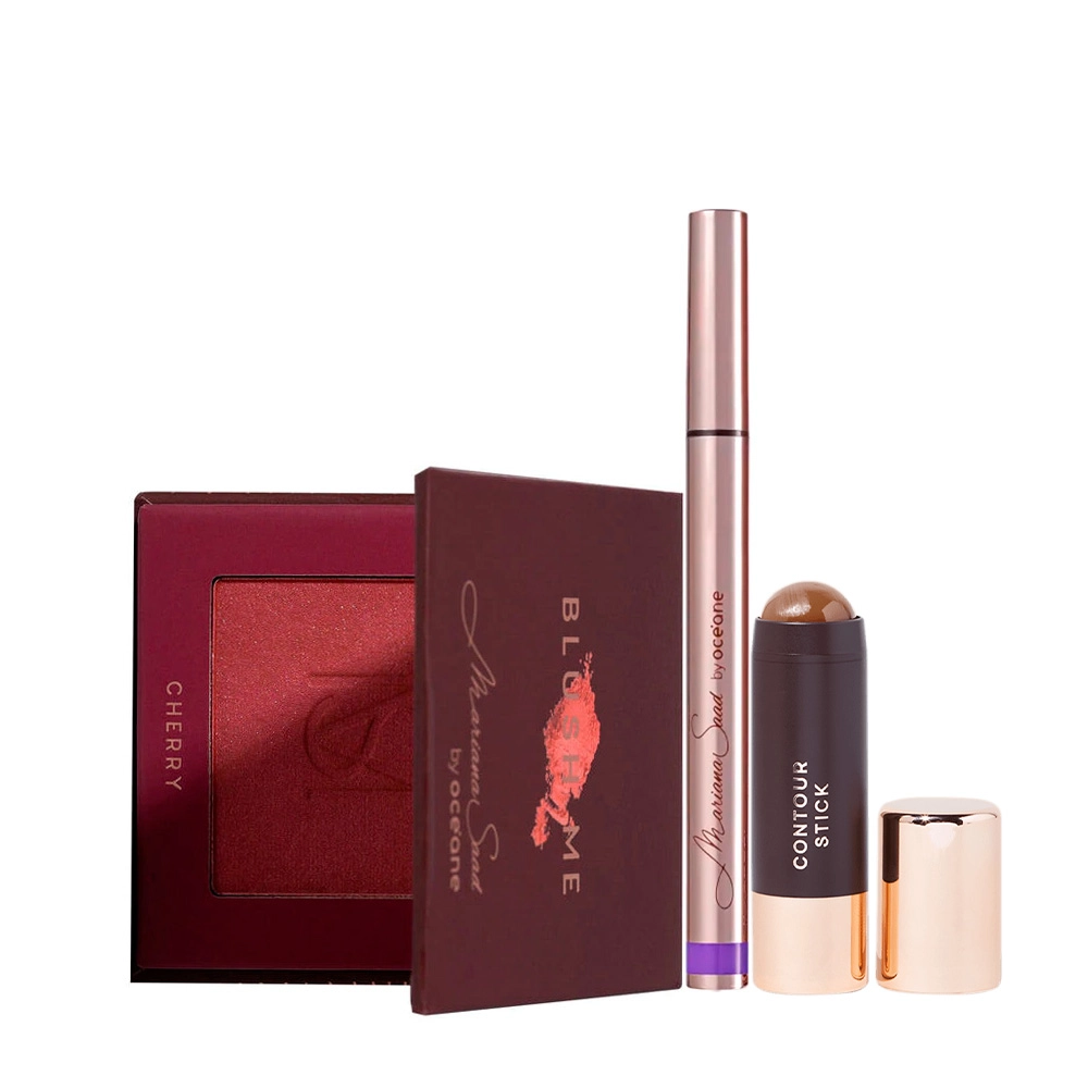 Produto: Kit Mariana Saad by Océane Caneta Delineadora Cherry Contour Stick Toasted e Pincel Leque (4 produtos)