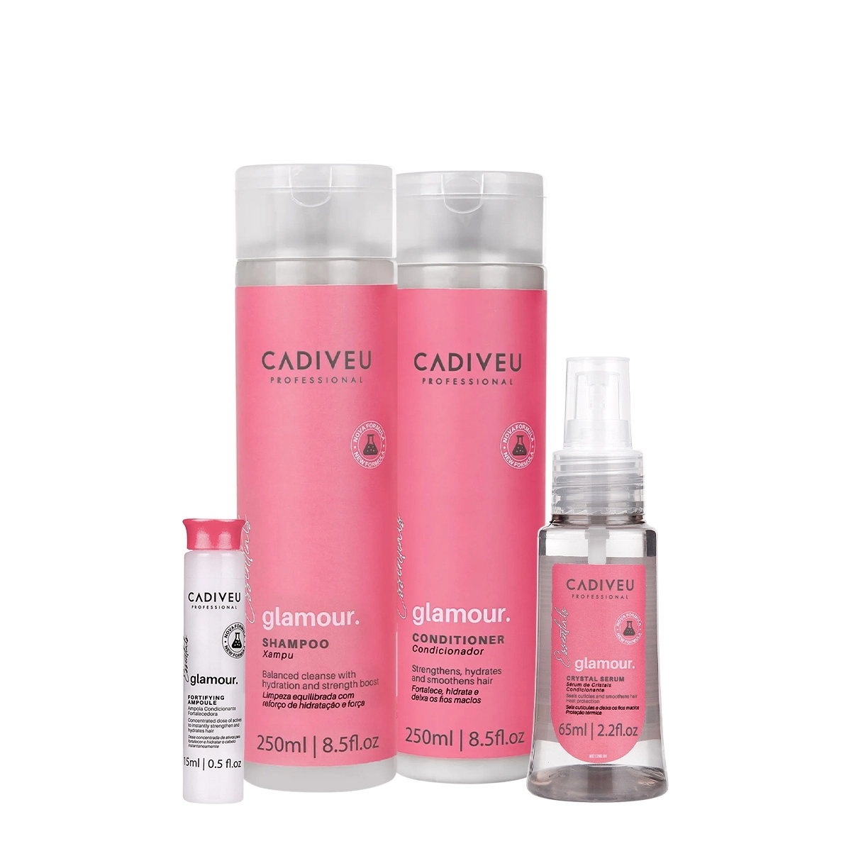 Kit Cadiveu Professional Essentials Glamour Shampoo Condicionador Ampola e Sérum (4 produtos) Produto: Kit Cadiveu Professional Essentials Glamour Shampoo Condicionador Ampola e Sérum (4 produtos)
