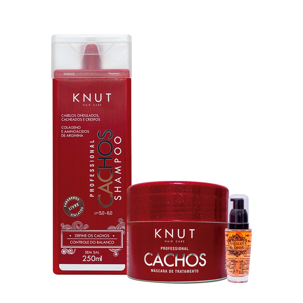 Produto: Kit Knut Professional Cachos Shampoo Máscara e Elixir Oil Camelina e Ojon (3 produtos)