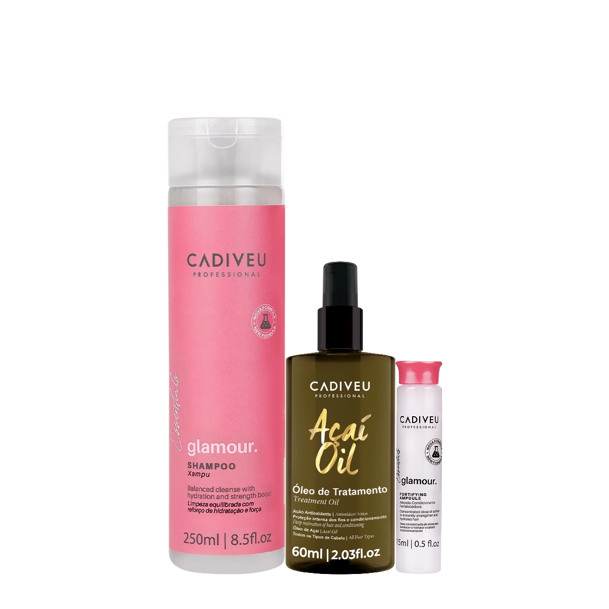 Kit Cadiveu Profissional Essentials Glamour Shampoo Ampola e Açaí Oil 60 (3 produtos) Produto: Kit Cadiveu Profissional Essentials Glamour Shampoo Ampola e Açaí Oil 60 (3 produtos)