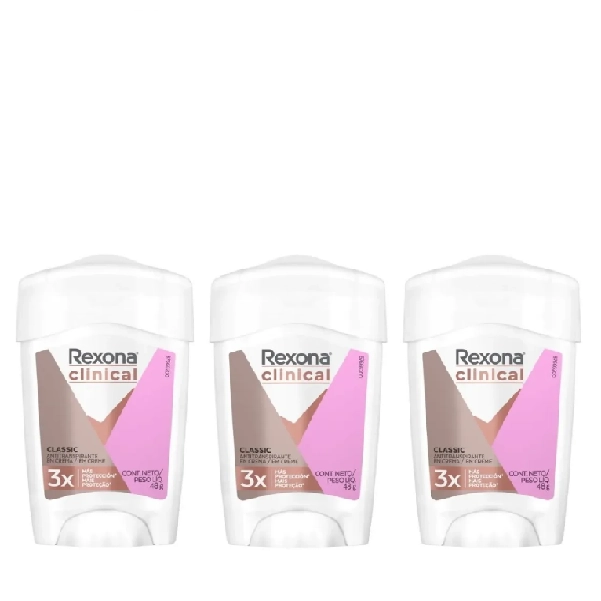 Rexona Clinical Desodorante Creme Classic Feminino 48g C/3 Produto: Rexona Clinical Desodorante Creme Classic Feminino 48g C/3