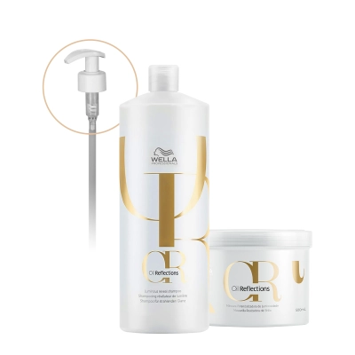 Produto: Kit Shampoo 1L e Máscara 500ml Wella Professionals Oil Reflections com Válvula Pump