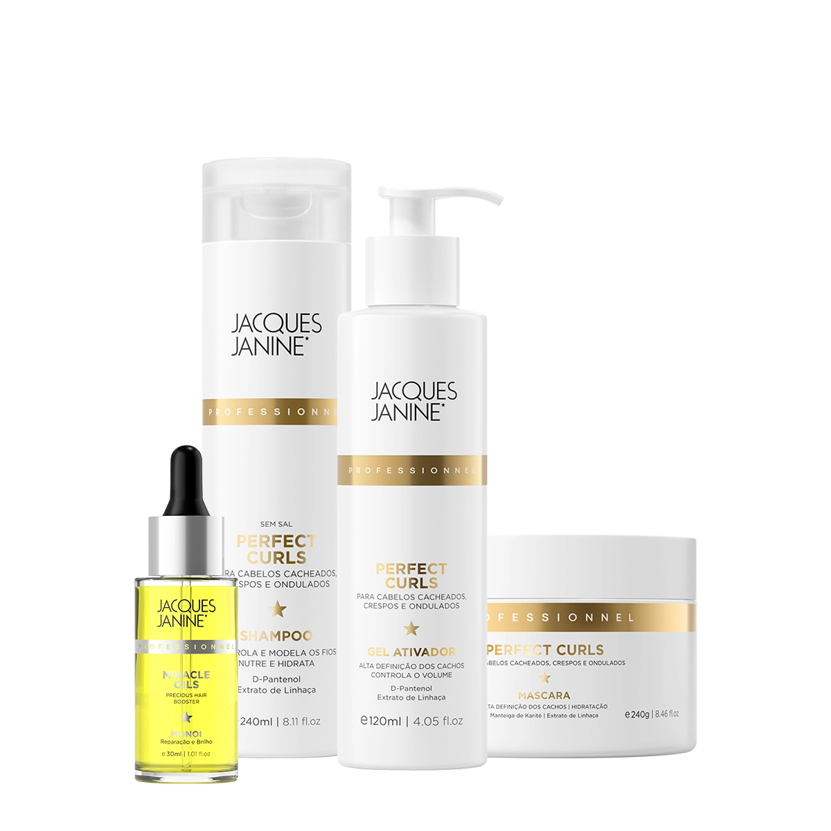 Produto: Kit Jacques Janine Professionnel Perfect Curls Shampoo Gel Máscara Leave-in e Oils Monoi (5 produtos)