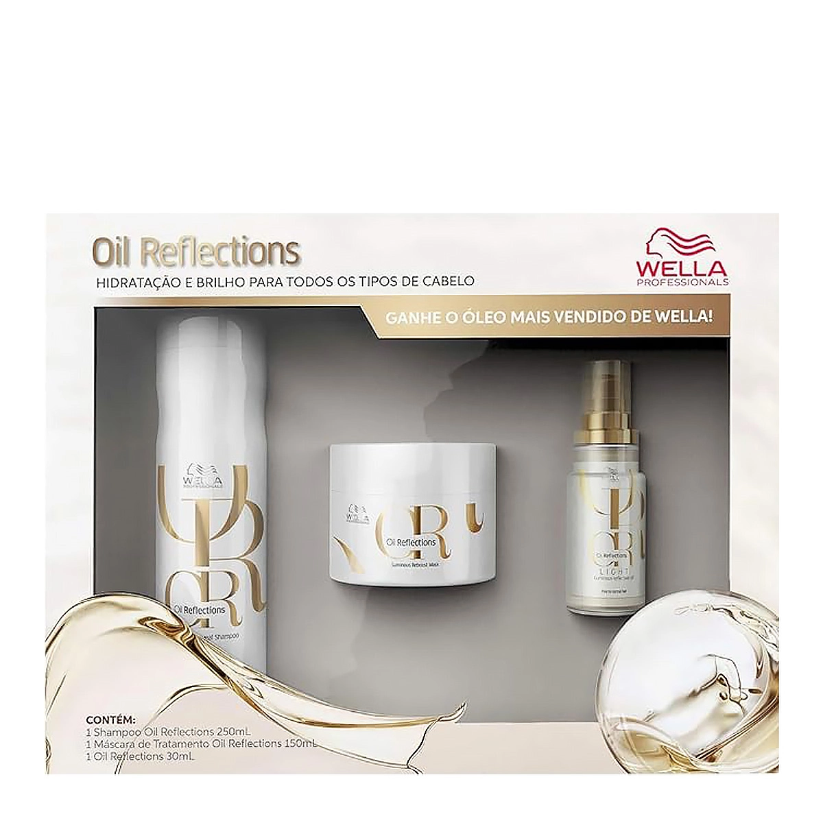 Wella Professionals Kit Oil Reflections - Shampoo 250ml+Mascara 150ml+Oil Reflections Light 30ml Produto: Wella Professionals Kit Oil Reflections - Shampoo 250ml+Mascara 150ml+Oil Reflections Light 30ml