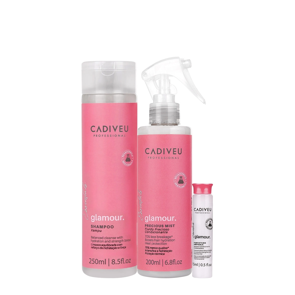 Produto: Kit Cadiveu Professional Essentials Glamour Shampoo Fluído e Ampola (3 produtos)