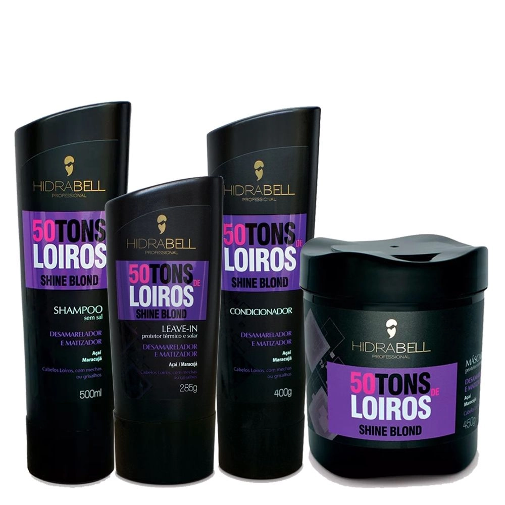 Produto: Kit Hidrabell 50 Tons De Loiro Sh 500ml + Cond 400g + Másc 450g + Leav 285g