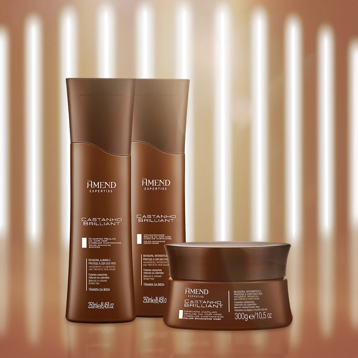 Produto: Kit Amend Castanho Brilliant Realce da Cor Shampoo Condicionador Máscara e Reparador de Pontas (4 Produtos)