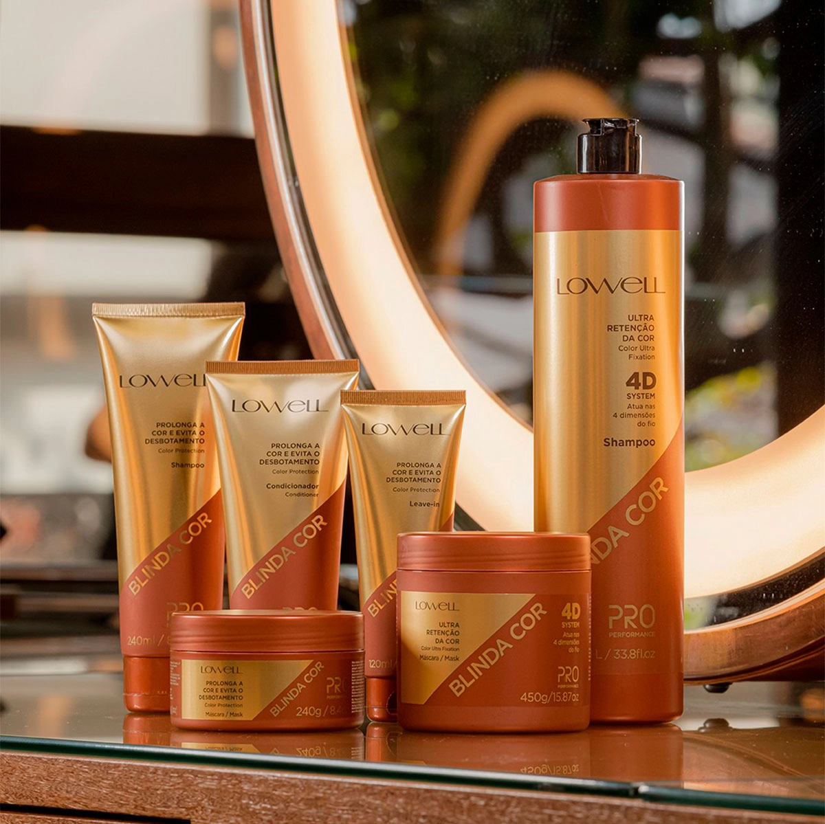 Produto: Kit Lowell Blinda Cor Pro Performance Shampoo Condicionador Máscara Leave-in e Pour Toi Parfum (5 produtos)