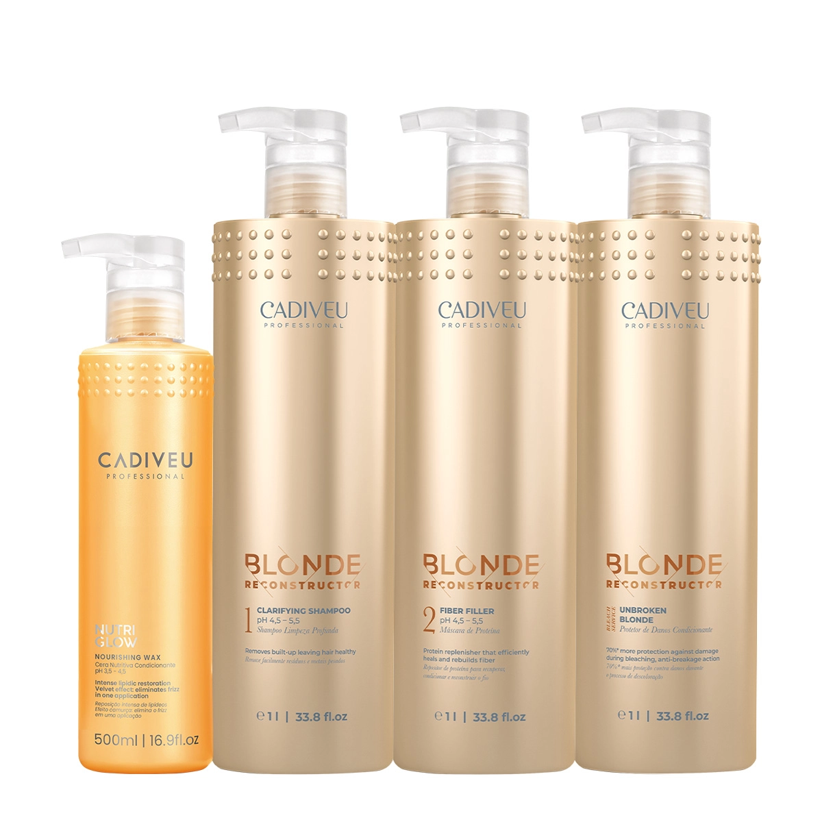 Kit Cadiveu Professional Nutri Glow Cera Nutritiva e Blonde Reconstructor Clarifying Shampoo Condicionador e Máscara (4 Produto: Kit Cadiveu Professional Nutri Glow Cera Nutritiva e Blonde Reconstructor Clarifying Shampoo Condicionador e Máscara (4