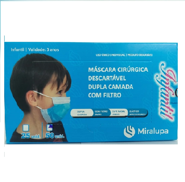 Produto: Mascara Cirúrgica Dupla Camada com Filtro - Infantil Azul C/50