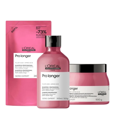 Kit L'Oréal Professionnel Pro Longer Shampoo 300ml Refil 240ml e Máscara 500g Produto Kit L'Oréal Professionnel Pro Longer Shampoo 300ml Refil 240ml e Máscara 500g