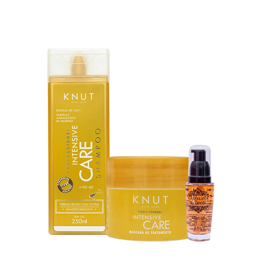 Produto: Kit Knut Intense Care Shampoo Máscara e Oil Elixir Camelina e Ojon (3 produtos)