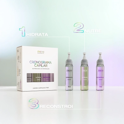 Kit Cronograma Capilar Superdoses de Reparação Amend Essencial 3 Ampolas 14ml Produto Kit Cronograma Capilar Superdoses de Reparação Amend Essencial 3 Ampolas 14ml