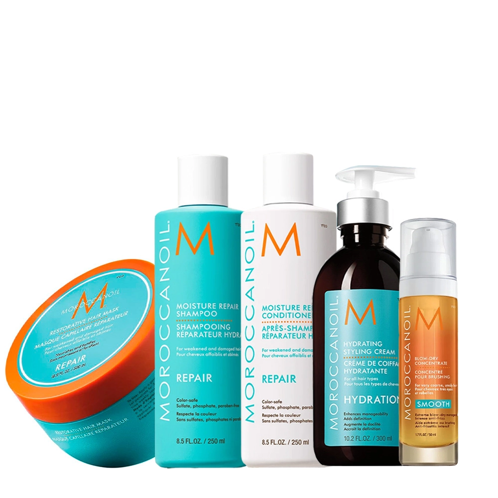 Kit Moroccanoil Reparador Antifrizz Acelerador e Máscara Reparadora 500ml (5 produtos) Produto: Kit Moroccanoil Reparador Antifrizz Acelerador e Máscara Reparadora 500ml (5 produtos)