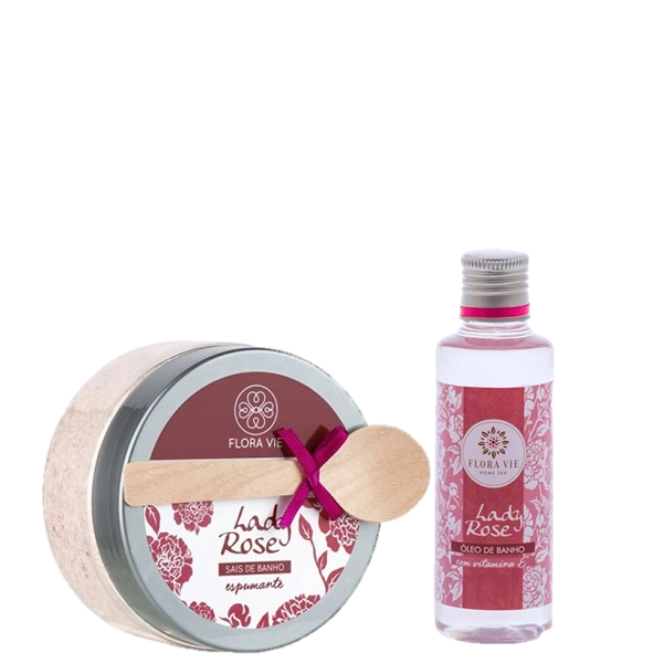 Sais de Banho Espumante e Oleo de Banho Kit Lady Rose Flora Vie Produto: Sais de Banho Espumante e Oleo de Banho Kit Lady Rose Flora Vie